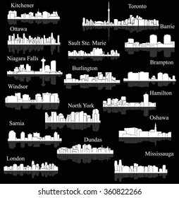 Set of 16 City in Ontario, Canada Toronto, London, Barrie, Kitchener, Ottawa, Brampton, Windsor, Niagara Falls, Oshawa, Sarnia, Hamilton, Mississauga, Dundas, Sault Ste. Maine, Burlington, North York 