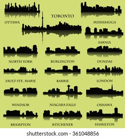 Set of 16 City in Ontario, Canada Toronto, London, Barrie, Kitchener, Ottawa, Brampton, Windsor, Niagara Falls, Oshawa, Sarnia, Hamilton, Mississauga, Dundas, Sault Ste. Maine, Burlington, North York 