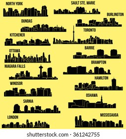 Set of 16 City in Ontario, Canada Toronto, London, Barrie, Kitchener, Ottawa, Brampton, Windsor, Niagara Falls, Oshawa, Sarnia, Hamilton, Mississauga, Dundas, Sault Ste. Maine, Burlington, North York 