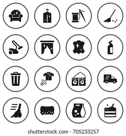 Set Of 16 Cleaning Icons Set.Collection Of Washhouse, Wisp, Shipping And Other Elements.