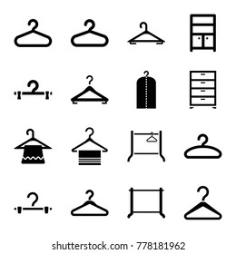 Set of 16 closet filled icons such as hanger, clothes on hanger