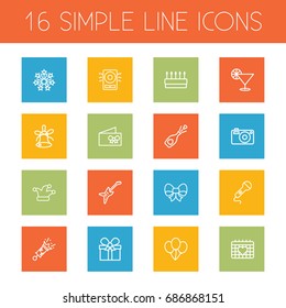 Set Of 16 Cocktail Outline Icons Set.Collection Of Stars, Card, Jester And Other Elements.