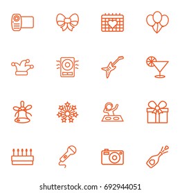 Set Of 16 Cocktail Outline Icons Set.Collection Of Bow, Pastry, Alcohol And Other Elements.