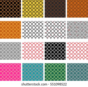 Set of 16 color versions of seamless romantic patterns, circles made of hearts, eps10