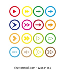 A set of 16 colored arrows in circles with colored stroke