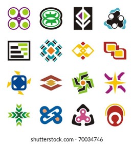 A set of 16 colored design elements.