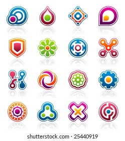 Set of 16 colorful abstract design elements and graphics