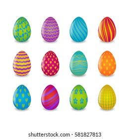 set of 16 colorful easter eggs with different patterns