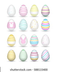 Set 16 of colorful realistic easter eggs.