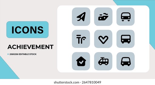 Set of 16 colorful travel icons. Editable vector stock.