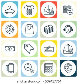 Set Of 16 Commerce Icons. Includes Buck, Money Transfer, Finance And Other Symbols. Beautiful Design Elements.