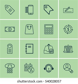 Set Of 16 Commerce Icons. Includes Outgoing Earnings, Finance, Callcentre And Other Symbols. Beautiful Design Elements.