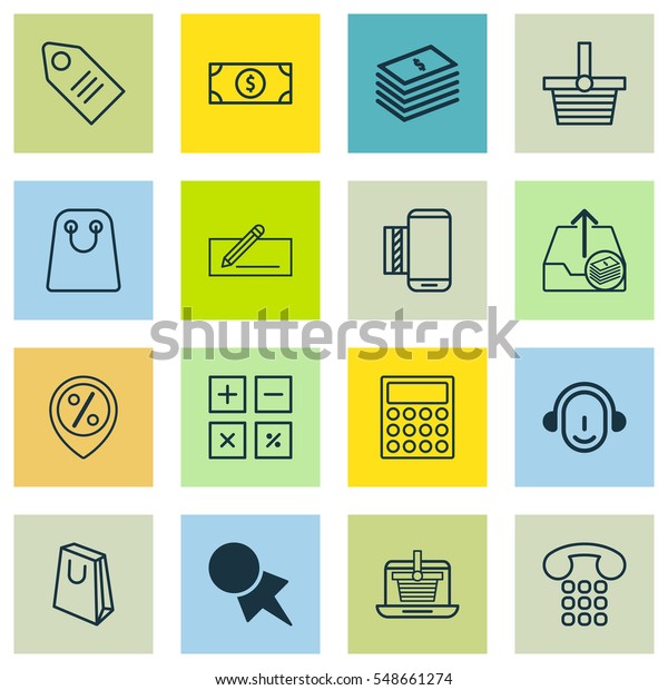 Set Of 16\
Commerce Icons. Includes Discount Location, Buck, Employee And\
Other Symbols. Beautiful Design\
Elements.