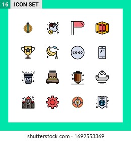 Set of 16 Commercial Flat Color Filled Lines pack for moon; education; money; award; graphic Editable Creative Vector Design Elements