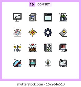 Set of 16 Commercial Flat Color Filled Lines pack for party; sparkling; browser; glass; photography Editable Creative Vector Design Elements