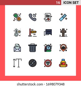 Set of 16 Commercial Flat Color Filled Lines pack for thermometer; meter; growth; tool; design Editable Creative Vector Design Elements