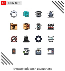 Set mit 16 Flat Color Filled Lines Packs für die Entwicklung; Telefon; Daten; bewegliches Geschenk; Geschenkartikel für kreative Vektorillustration
