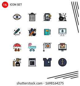 Set of 16 Commercial Flat Color Filled Lines pack for cutter; medicine; accounting; health; fitness Editable Creative Vector Design Elements