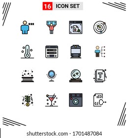 Conjunto de 16 líneas llenas de color plano comercial para la naturaleza; sistema solar; apoyo; planetas orbitantes; Elementos de diseño de vectores creativos editables en órbita