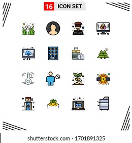 Conjunto de 16 líneas llenas de color plano comercial para la nube; gráfico; capitán; desarrollo; elementos de diseño de vectores creativos editables por ordenador