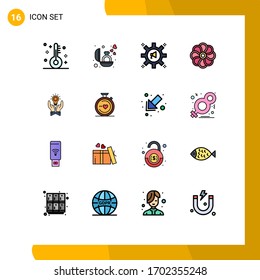 Set of 16 Commercial Flat Color Filled Lines pack for solution; plent; advertising; nature; megaphone Editable Creative Vector Design Elements