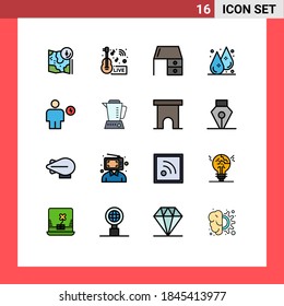 Set of 16 Commercial Flat Color Filled Lines pack for liquid; drop; live; office material; furniture Editable Creative Vector Design Elements