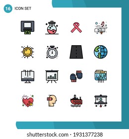 Set of 16 Commercial Flat Color Filled Lines pack for sunlight; summer; health; heat; love Editable Creative Vector Design Elements