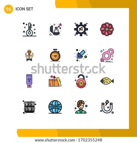 Set of 16 Commercial Flat Color Filled Lines pack for solution; plent; advertising; nature; megaphone Editable Creative Vector Design Elements