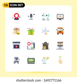 Set of 16 Commercial Flat Colors pack for gift box; cyber; toothbrush; black friday; monitor Editable Pack of Creative Vector Design Elements