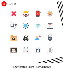 Set of 16 Commercial Flat Colors pack for healthcare; support; umbrella; service; customer support Editable Pack of Creative Vector Design Elements