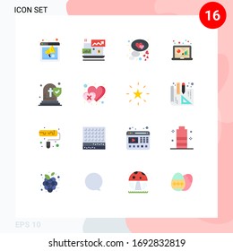 Set of 16 Commercial Flat Colors pack for research; computer; laptop; analytic; bubble Editable Pack of Creative Vector Design Elements