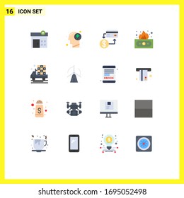 Set of 16 Commercial Flat Colors pack for farm; money; card; income; risky Editable Pack of Creative Vector Design Elements