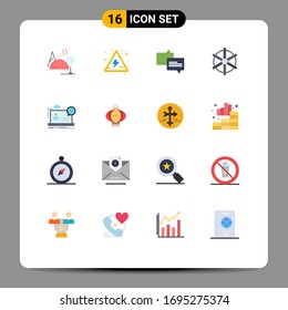 Set of 16 Commercial Flat Colors pack for seminar; forum; mail; webinar; ship wheel Editable Pack of Creative Vector Design Elements