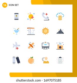 Set of 16 Commercial Flat Colors pack for romance; hosting; spaceship; cloud; hospital Editable Pack of Creative Vector Design Elements
