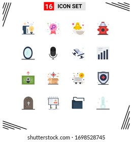 Set of 16 Commercial Flat Colors pack for mic; mirror; chicken; interior; hydrant Editable Pack of Creative Vector Design Elements