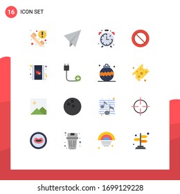 Set of 16 Commercial Flat Colors pack for movie; heart; clock; film; cancel Editable Pack of Creative Vector Design Elements