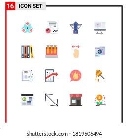 Conjunto de 16 paquetes comerciales de colores planos para archivo; vídeo; negocio; jugar; paquete editable de canadá de elementos de diseño de vectores creativos
