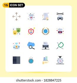 Set of 16 Commercial Flat Colors pack for face; service; document; repair; application Editable Pack of Creative Vector Design Elements