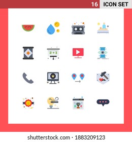 Set of 16 Commercial Flat Colors pack for canned; massage; audio; care; back Editable Pack of Creative Vector Design Elements