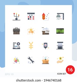 Set of 16 Commercial Flat Colors pack for sport; gym; development; fitness; fireworks Editable Pack of Creative Vector Design Elements