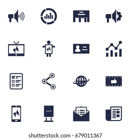 Set Of 16 Commercial Icons Set.Collection Of Statistics, Billboard, Journal And Other Elements.