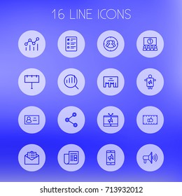 Set Of 16 Commercial Outline Icons Set.Collection Of Audience, Email Promotion, Direct Message And Other Elements.