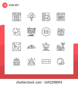 Conjunto de 16 paquetes de líneas directas comerciales para uso médico; diseño; electrónico; sitio web; elementos de diseño de vectores editables de página