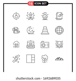 Set of 16 Commercial Outlines pack for document; attached document; student; sweets; muffins Editable Vector Design Elements