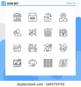Set of 16 Commercial Outlines pack for efficiency; pills; celebration; location; magic Editable Vector Design Elements