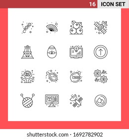 Set of 16 Commercial Outlines pack for energy; space; wind; satellite; thanksgiving Editable Vector Design Elements