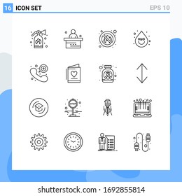 Set of 16 Commercial Outlines pack for contact; water; fighter; ho; beverage Editable Vector Design Elements