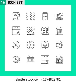 Conjunto de 16 paquetes de Outlines Comerciales para servidor; base de datos; derecho; activos; materiales de diseño de vectores editables en oro