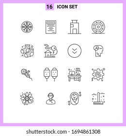 Set of 16 Commercial Outlines pack for footwear; food; apartment; eat; office Editable Vector Design Elements