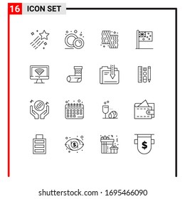 Set of 16 Commercial Outlines pack for computer; flag; animal; country; meat Editable Vector Design Elements